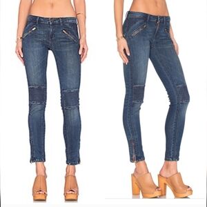 Etienne Marcel Moto Jeans Low Rise Women 26 Blue Skinny Moto Zipper Stretch